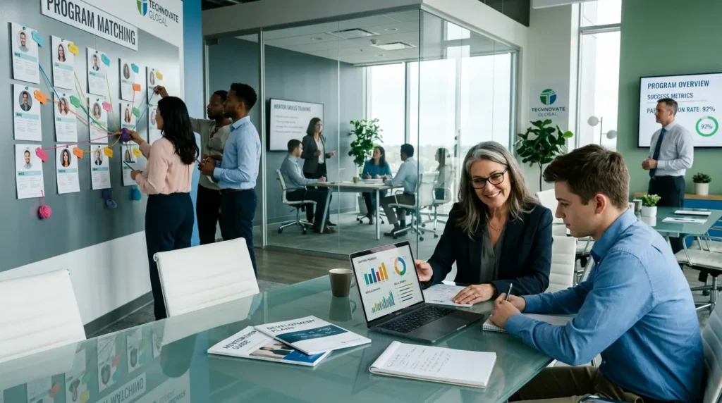 Mentor a mentee počas sústredeného pracovného rozhovoru v organizácii
