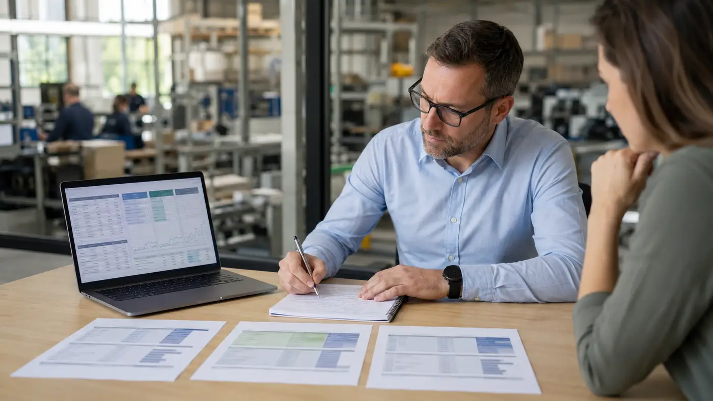 Finančný analytik modeluje pohľadávky, zásoby, záväzky a cash conversion cycle