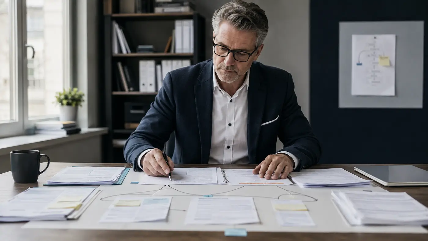 Manažér porovnáva interné schopnosti a obmedzenia firmy pri strategickom rozhodovaní